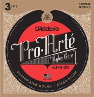 JEU de Cordes D'ADDARIO PRO ARTE - 3 Jeux Normal /Nylon Clair-Plaqué Argent