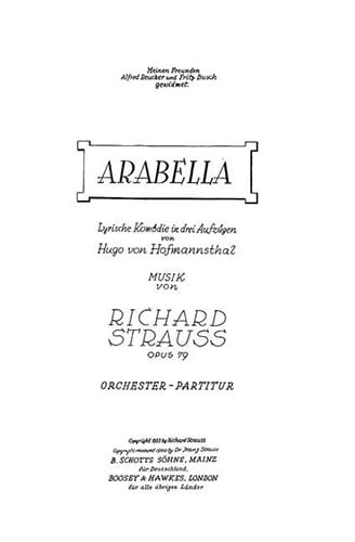Arabella Richard Strauss Partition Grand format