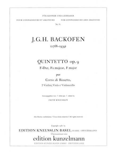 Quint.f.Bassetthr. Johann Georg Heinrich Backofen Partition