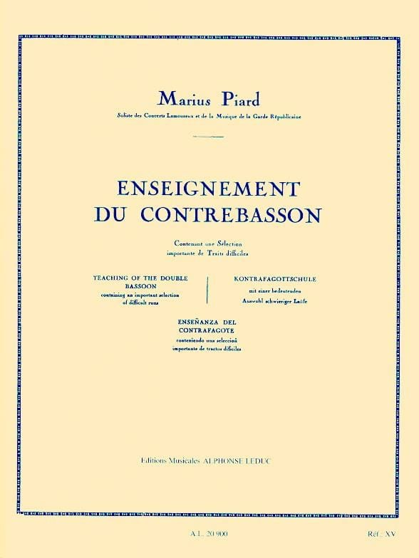Enseignement du Contrebasson Marius Piard Partition Basson