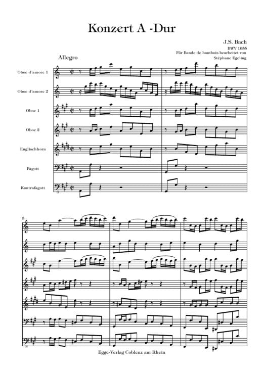 Konzert A-Dur (BWV 1055) BACH Partition Hautbois