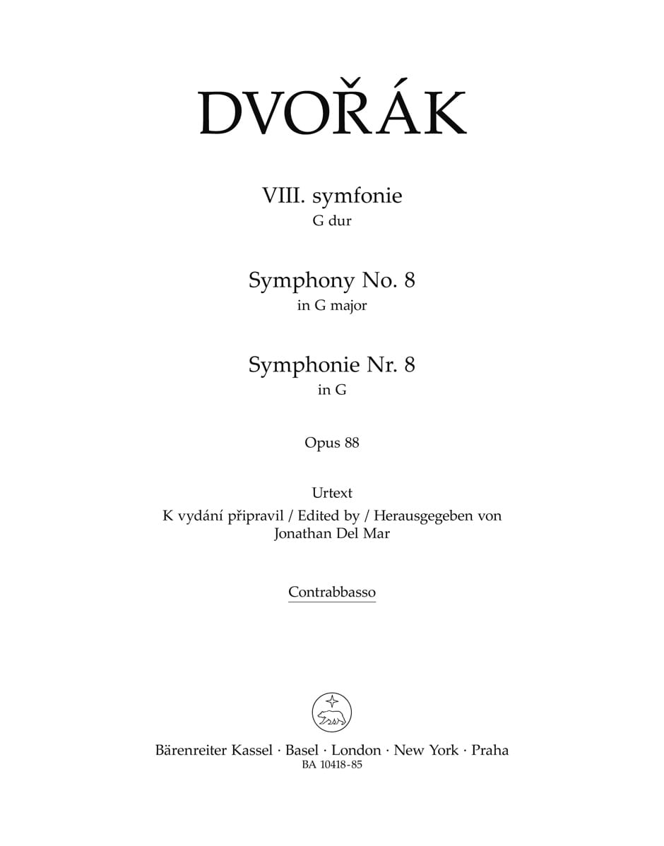 Symphony Nr. 8 G op. 88 - BASS Antonín Dvorák Partition