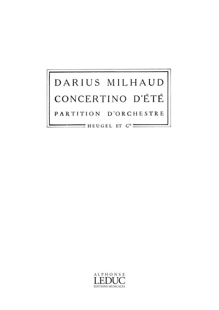 Concertino d'été - Conducteur MILHAUD Partition Grand format