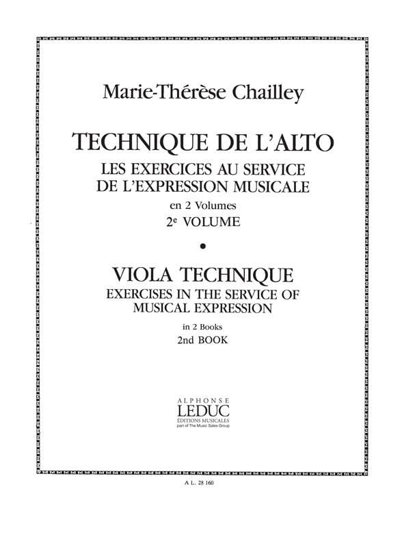Technique de l'alto - Volume 2 Marie-Thérèse Chailley Partition Alto