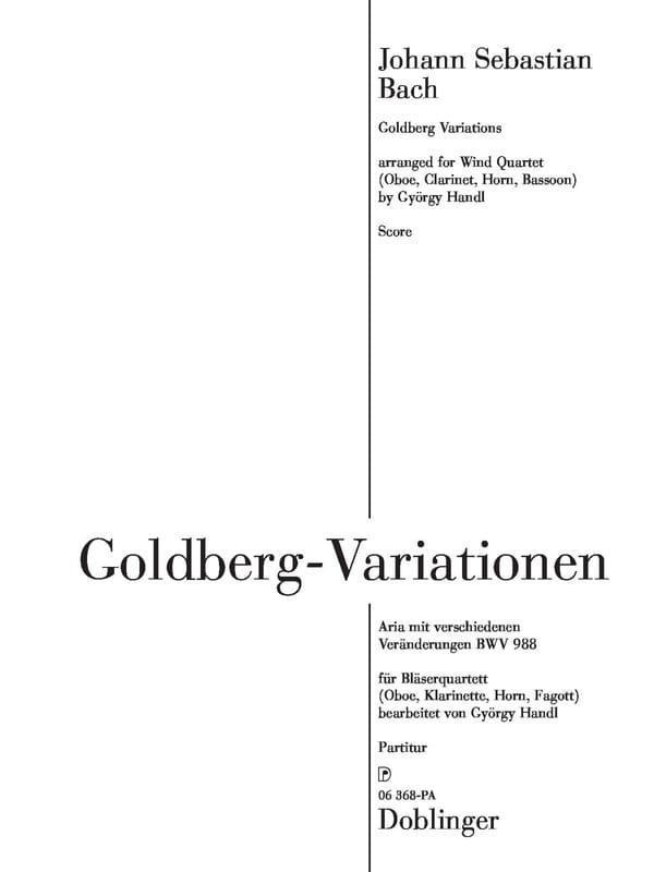 Variations Goldberg - Quatuor à Vents BACH Partition Grand format