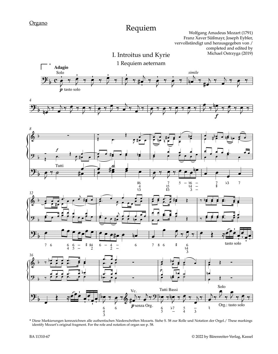Requiem - Organo MOZART Partition