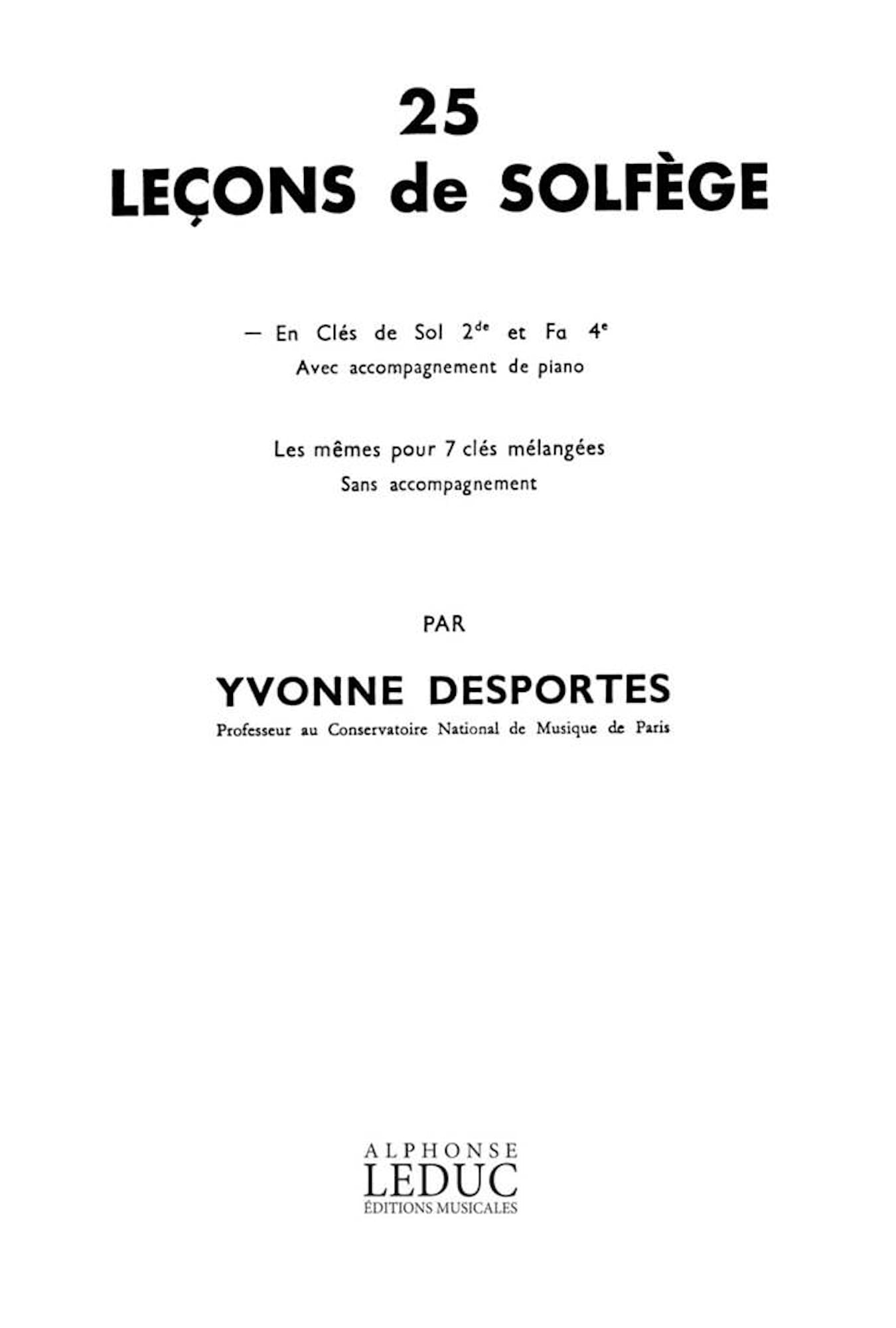 25 Lecons de solfège - clés sol fa avec acc. - Yvonne Desportes