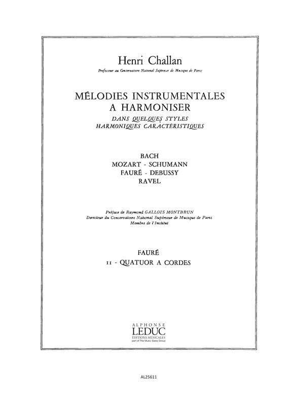 Melodies Instrumentales à Harmoniser Henri Challan Partition
