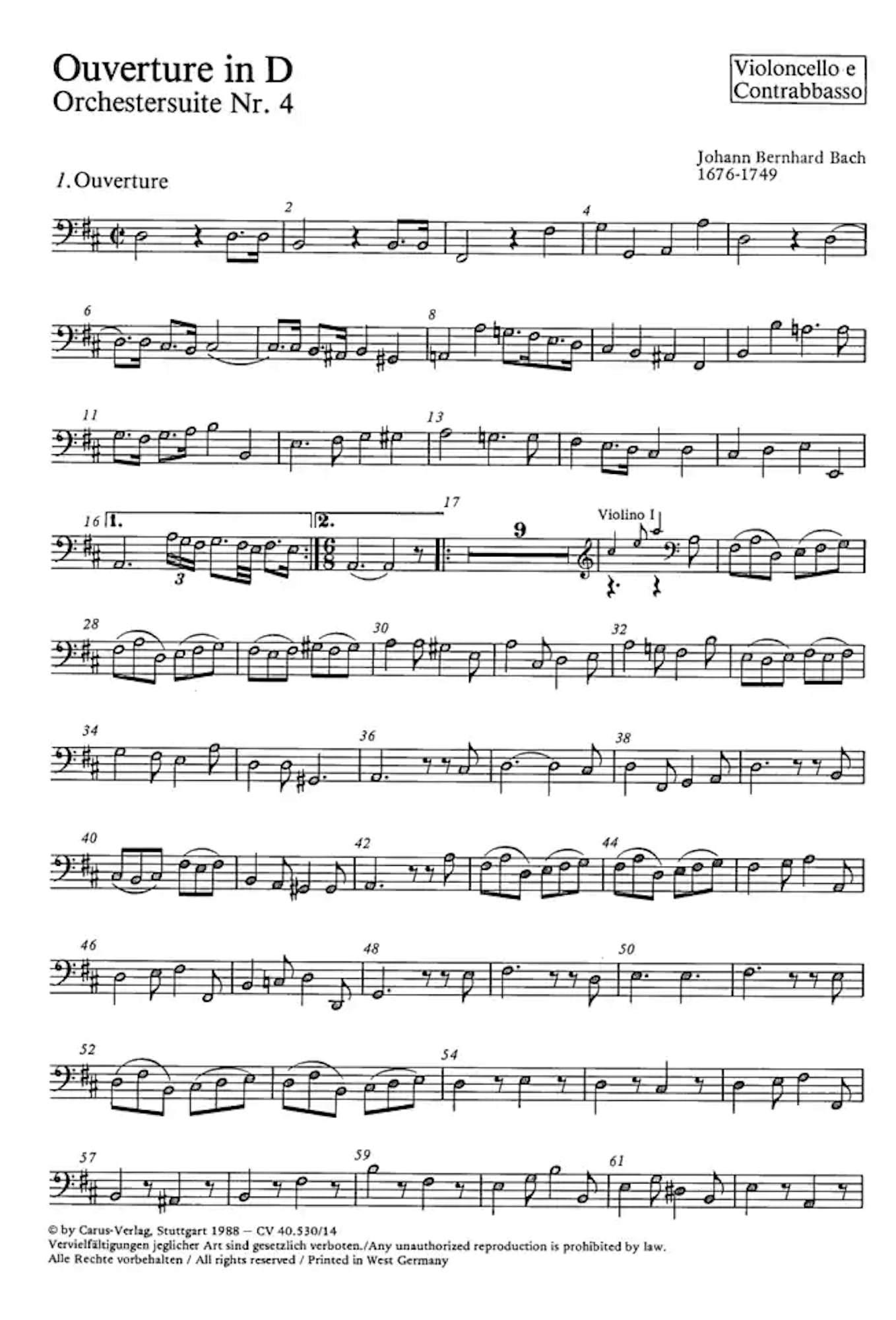 Orchestersuite Nr. 4 in D - Johann Bernhard Bach - Partition