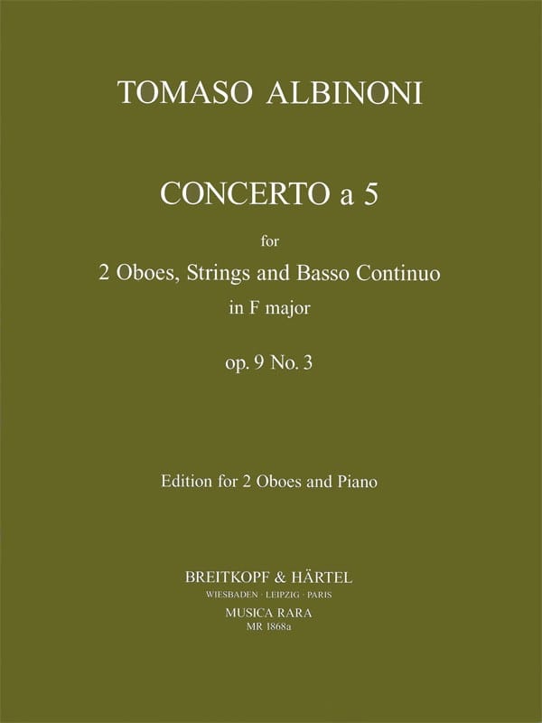 Concerto a 5, op. 9 n° 3 - 2 Oboes-piano - ALBINONI - Partition