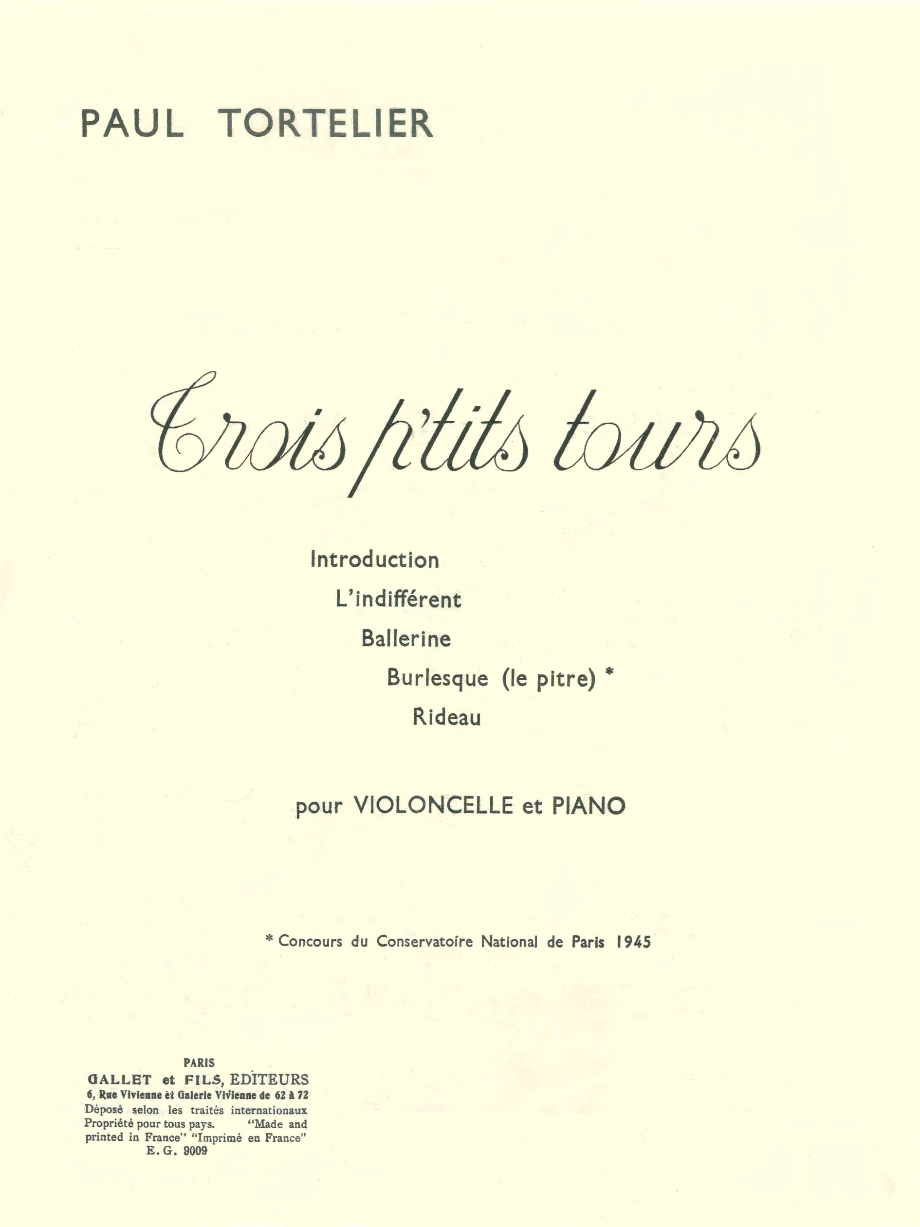 Trois P'tits Tours - Burlesque le Pitre Paul Tortelier Partition