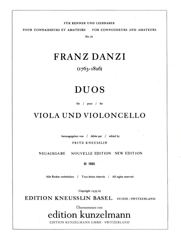 Duos für Viola und Violoncello Franz Danzi Partition Duos