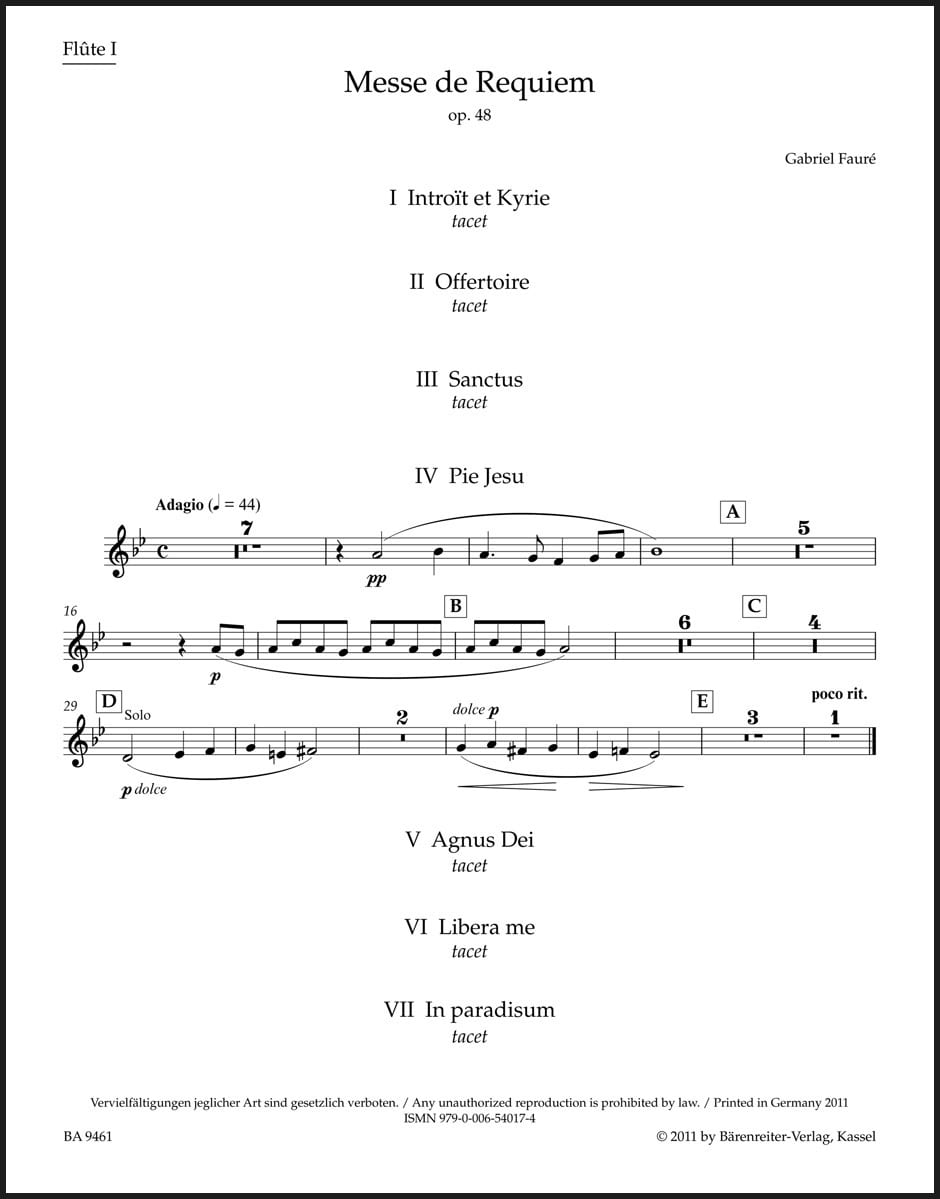 Messe de Requiem op. 48 - Harmonie FAURÉ Partition
