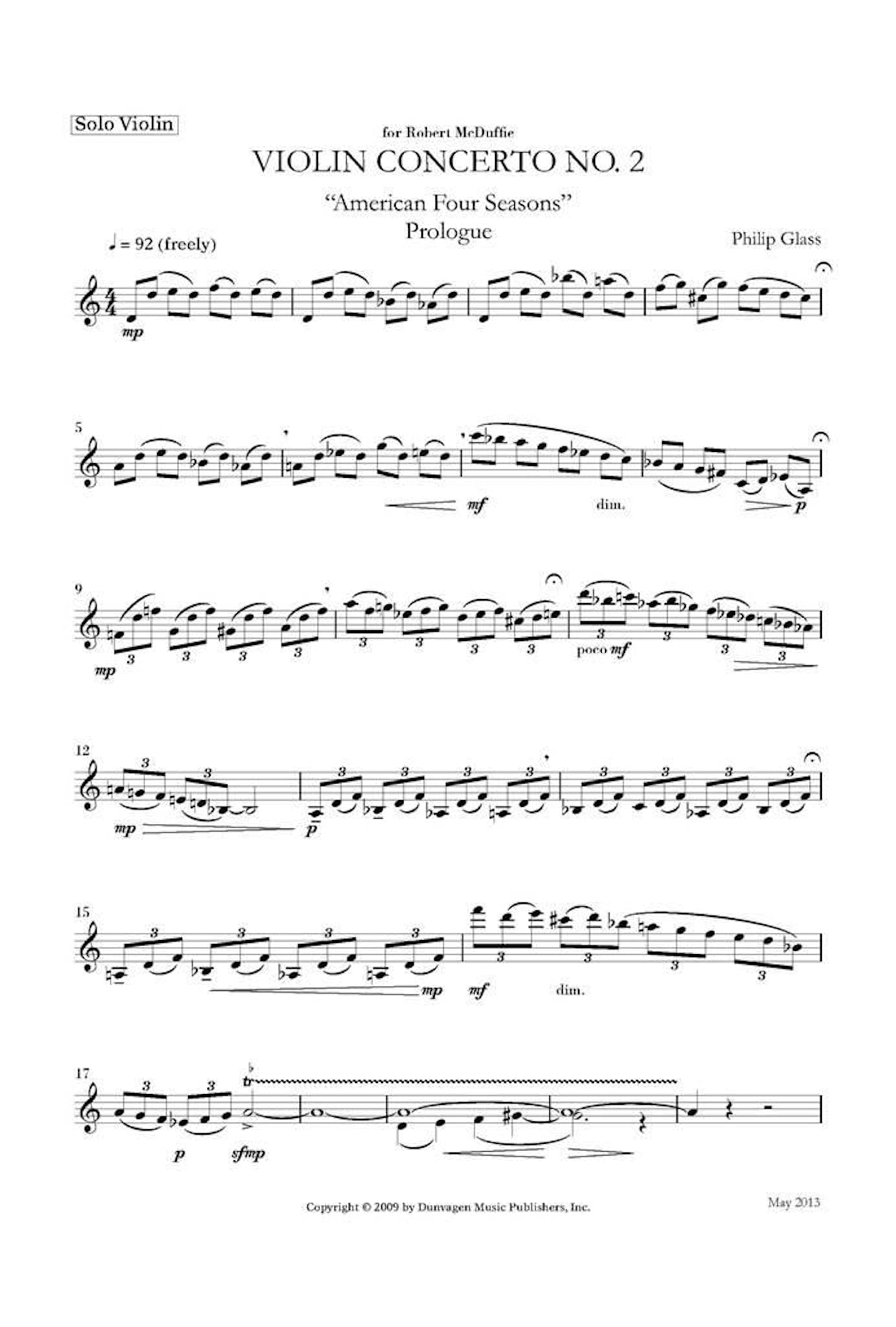 Violin Concerto No.2 GLASS Partition Violon
