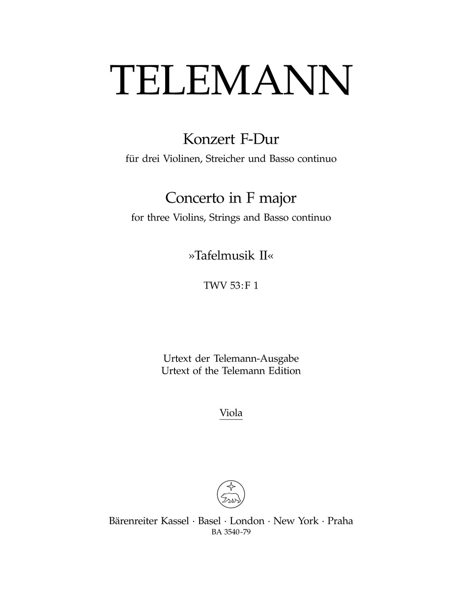 Konzert F-Dur Für 3 Violinen, Streicher Und Basso Continuo - TELEMANN