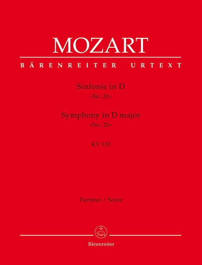 Symphonie N° 20 D-Dur Kv 133 - Partitur MOZART Partition Grand format
