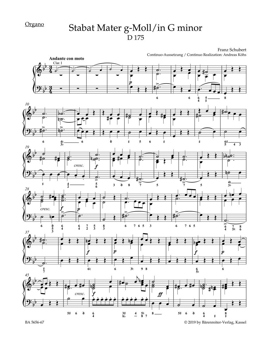 Stabat Mater in G minor D 175 SCHUBERT Partition MATÉRIELS D'ORCHESTRE