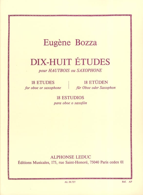 18 Etudes - Hautbois ou saxophone Eugène Bozza Partition Hautbois