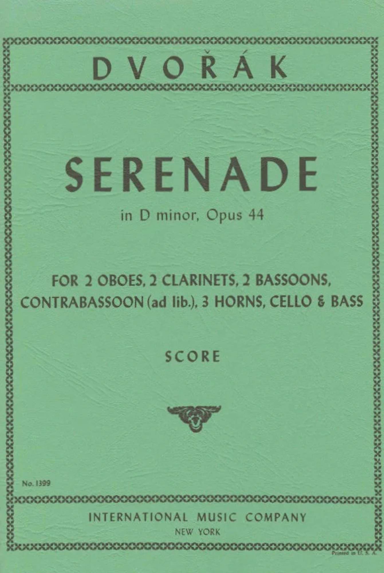 Sérénade en Ré Min. Op. 44 DVORAK Partition Grand format