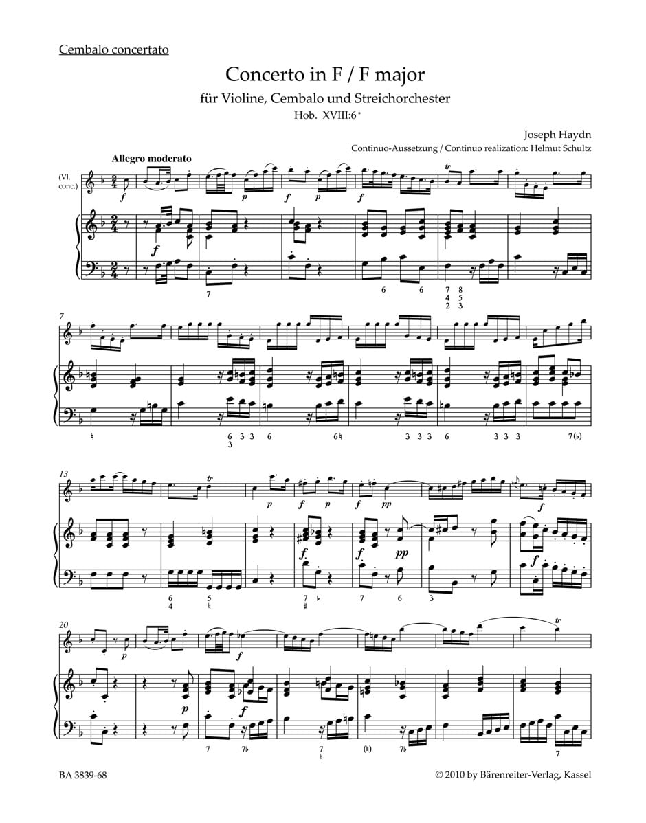 Concerto for Violin, Harpsichord and String Orchestra F major Hob XVIII:6*