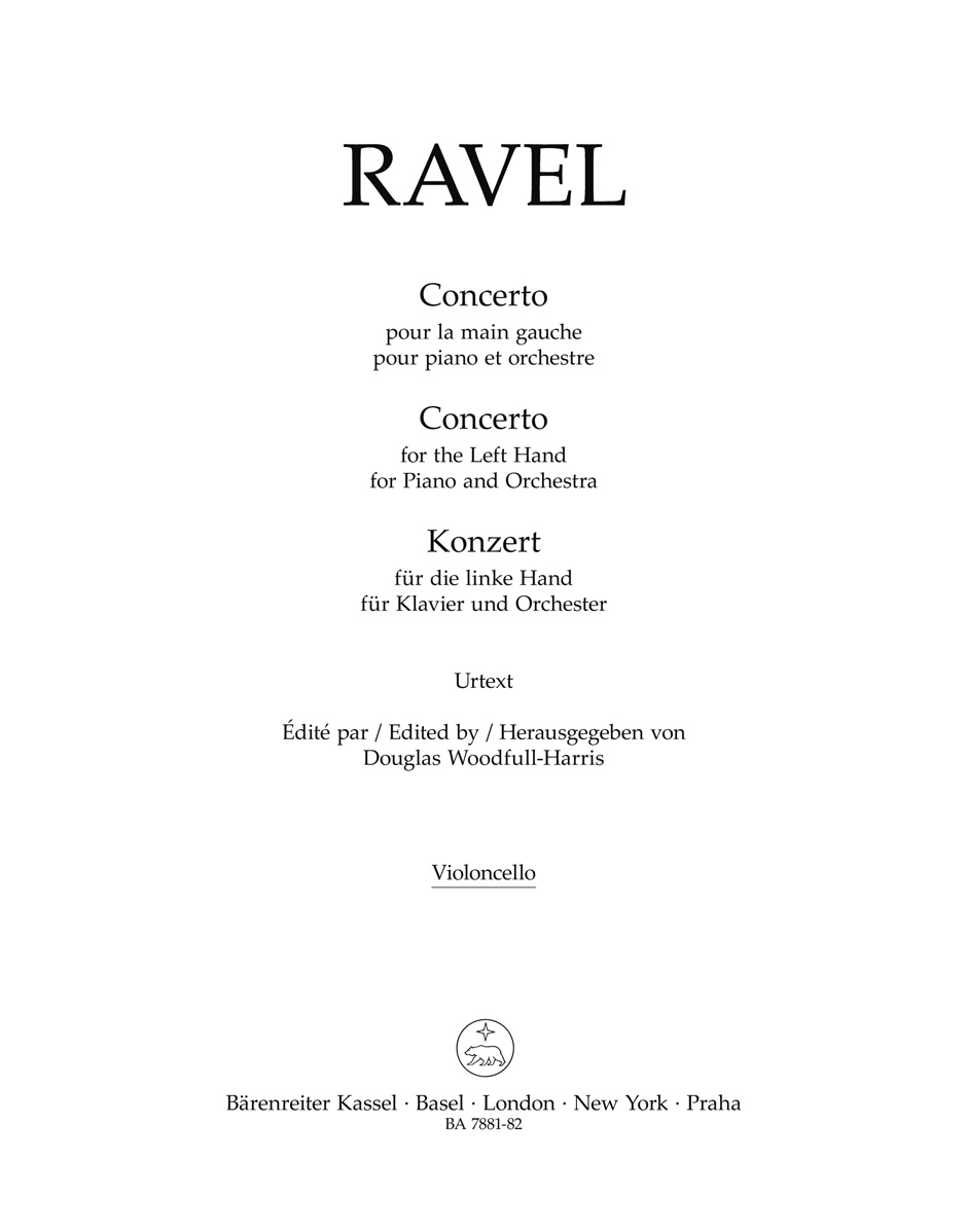 Concerto pour la main gauche RAVEL Partition MATÉRIELS D'ORCHESTRE