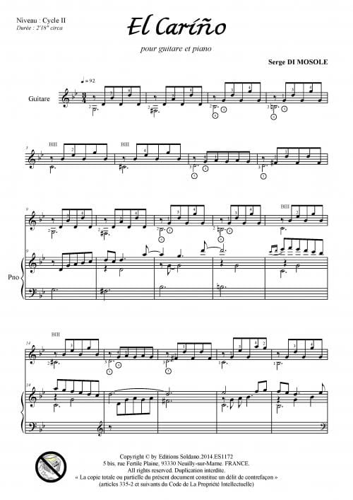 El Cariño Mosole S. Di Partition Guitare