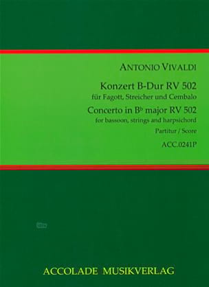 Concerto En Sib Maj. - F. 8 n° 24 Pour Basson VIVALDI Partition Basson