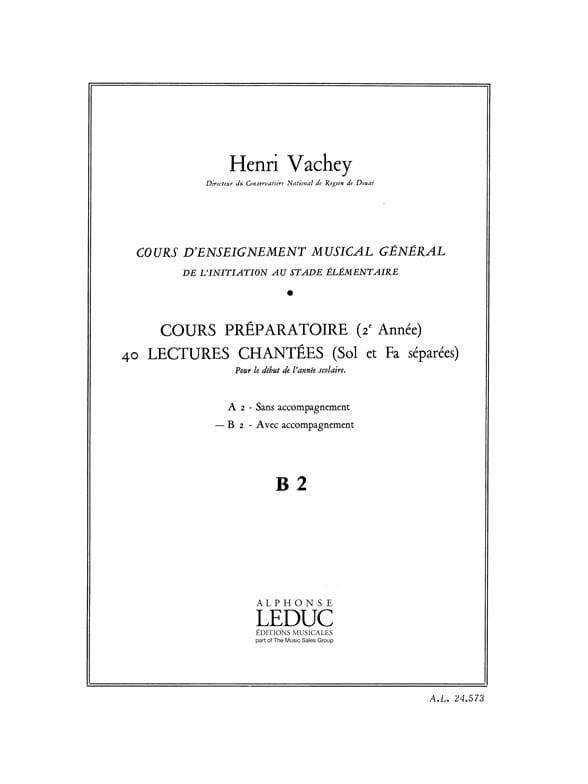 40 Lectures chantées - B2 2 clés prép. A/A - Henri Vachey - Partition