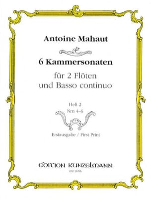 6 Kammersonaten - Heft 2 : Nr. 4-6 - 2 Flöten u. BC - Antoine Mahaut