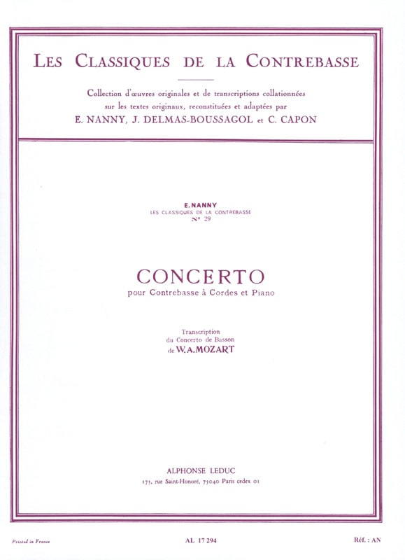 Concerto pour Contrebasse transcrit de celui pour Basson - MOZART
