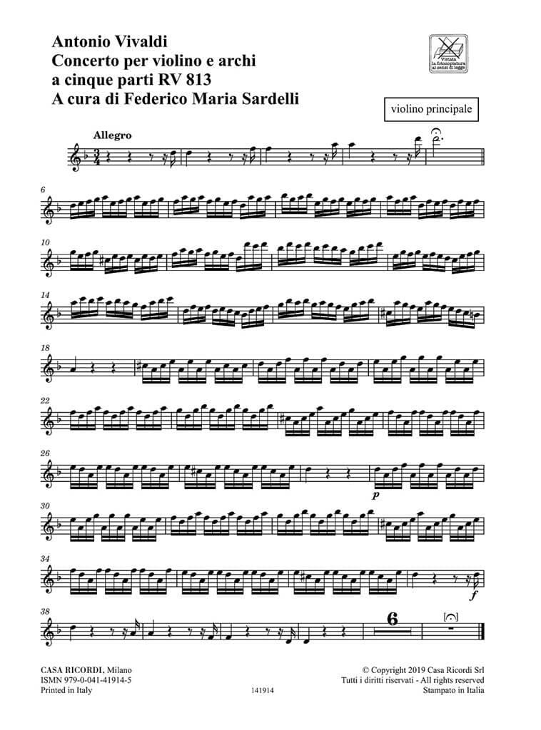 Concerto RV 813 - Matériel VIVALDI Partition Matériels d'orchestre