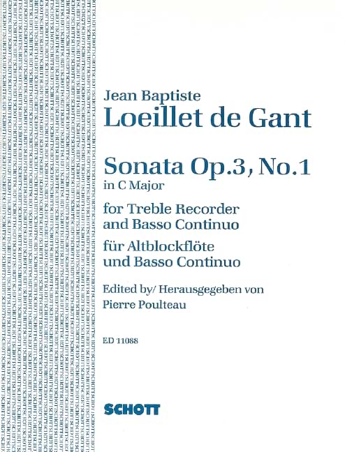 Sonata op. 3/1 de Gant Jean Baptiste Loeillet Partition Flûte à bec