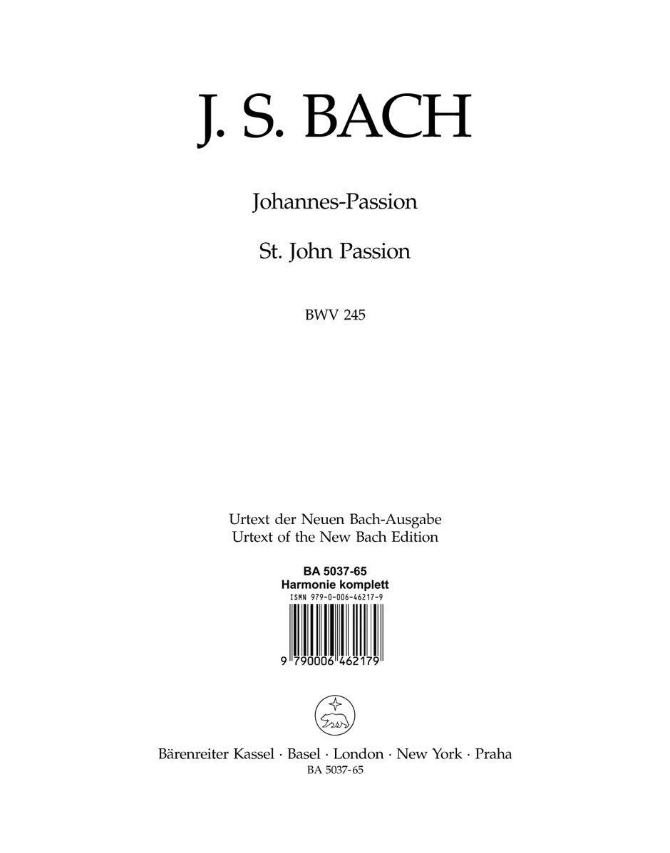 Johannes-Passion BW 245 - Harm. BACH Partition MATÉRIELS D'ORCHESTRE