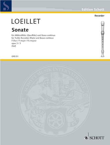 Sonate F-Dur op. 3 n° 3 - Altblockflöte u. Bc - LOEILLET - Partition