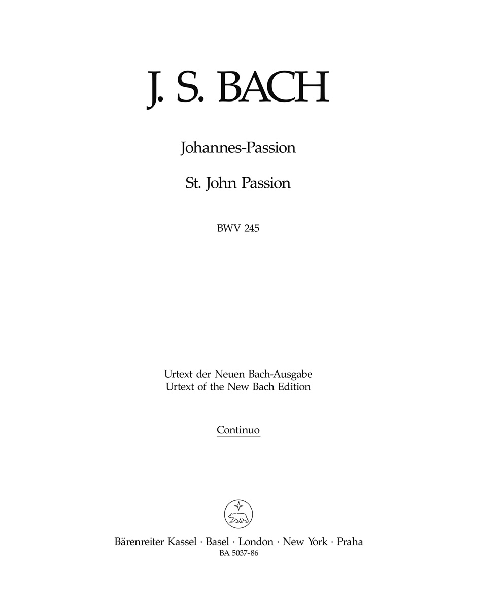 Johannes-Passion, BWV 245 - Continuo Matériel - BACH - Partition