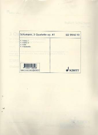 3 Quartette, op. 41 - Stimmen SCHUMANN Partition Quatuors