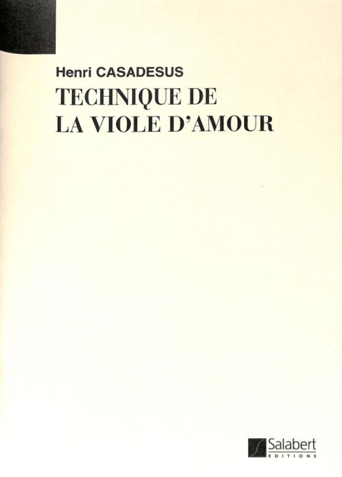 Technique de la viole d'amour Henri Casadesus Partition