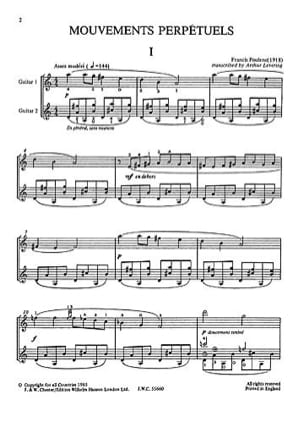 Mouvements perpétuels - 2 guitares POULENC Partition Guitare