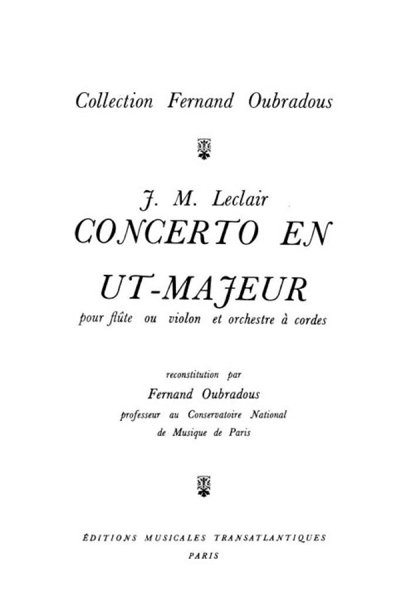 Concerto en Ut Majeur - Flûte et Orchestre - LECLAIR - Partition