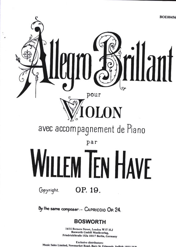 Allegro brillant - Violon Have Willem Ten Partition Violon
