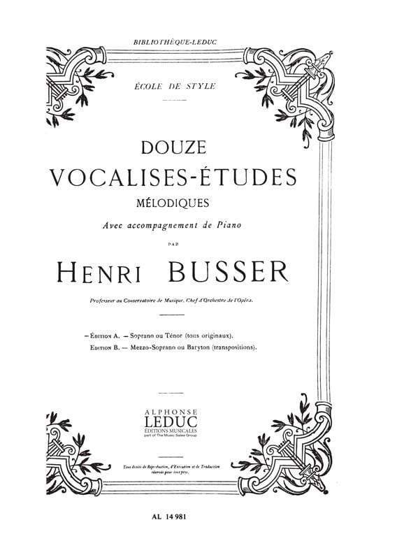 12 Vocalises Etudes Melodiques Busser Partition