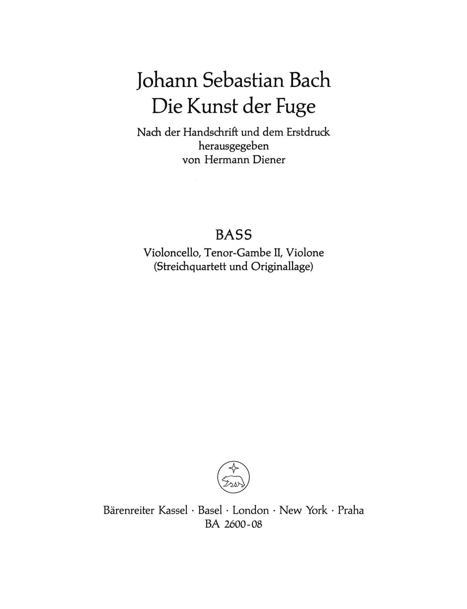 The Art of Fugue BWV 1080 -Violoncello part (version for string quartet), viola