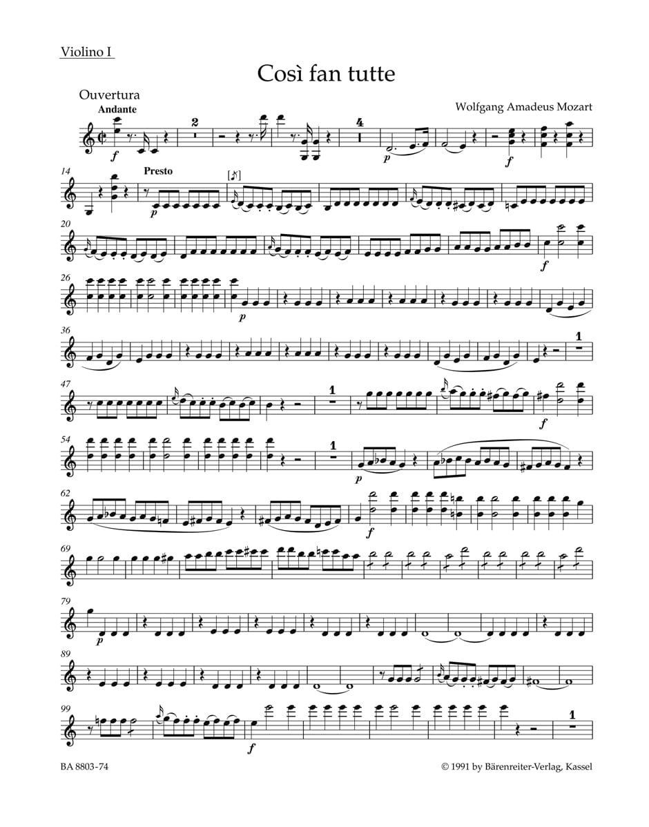 Così fan tutte Ouverture KV 588 - V1 MOZART Partition