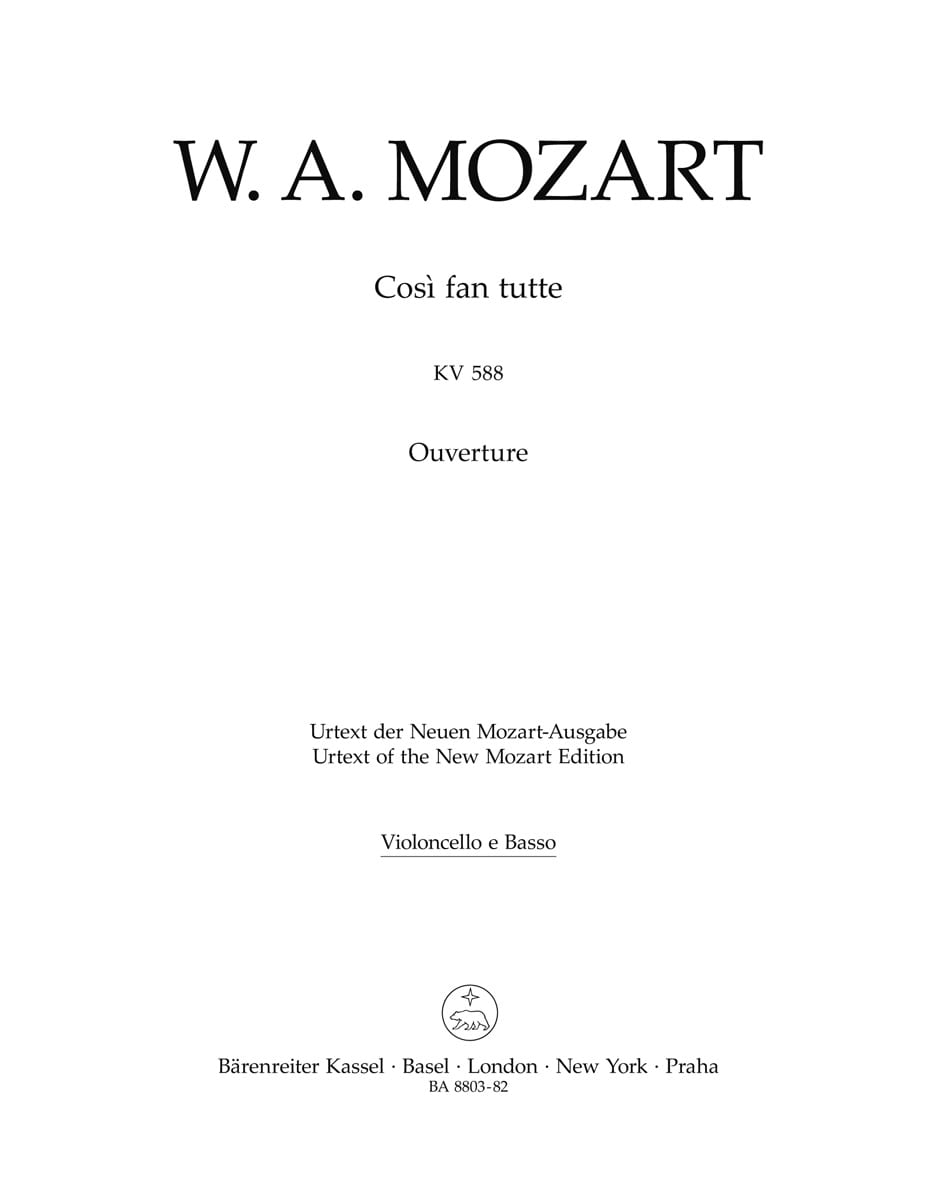 Così fan tutte Ouverture KV 588 - Cello-Basse MOZART Partition