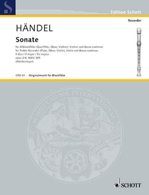 Sonate F-Dur - Altblockflöte Violine Bc HAENDEL Partition
