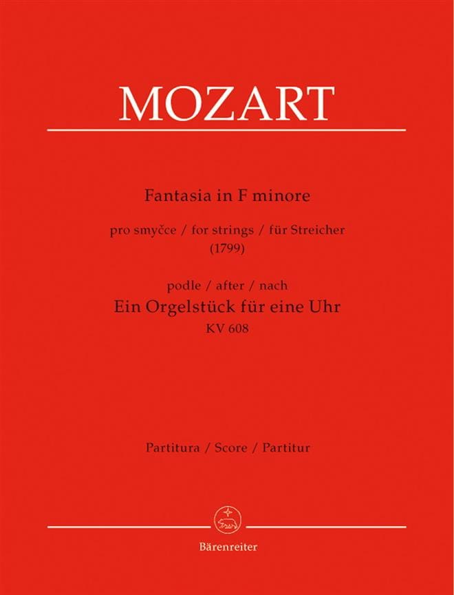Fantaisie En Fa Min. Kv.608 1799 MOZART Partition