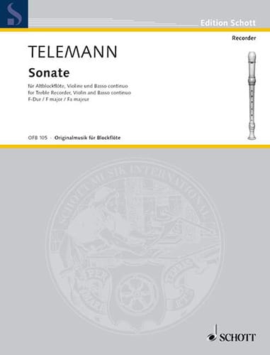 Sonate F-Dur - Alblockflöte Violine Bc TELEMANN Partition