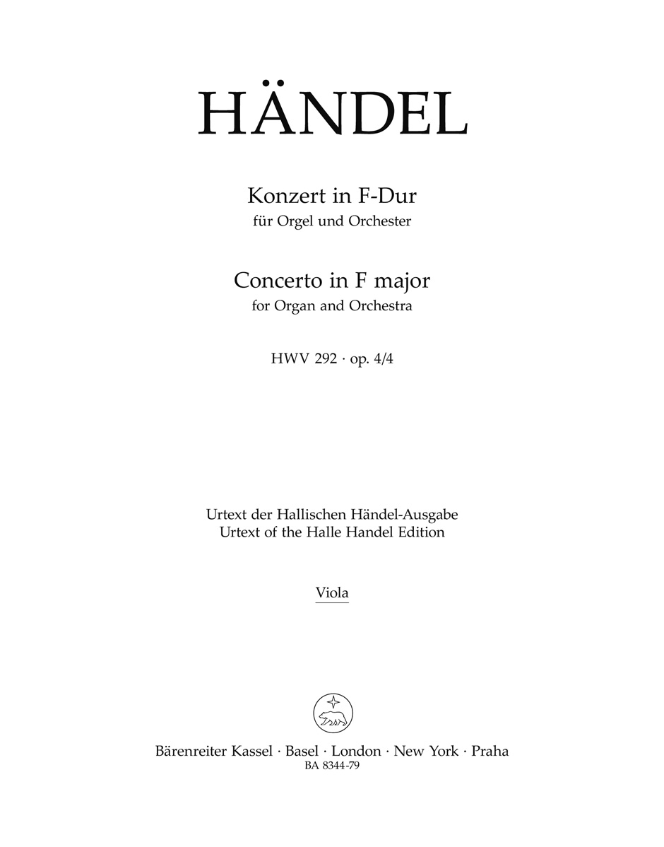 Orgel-Konzert F-Dur op. 4/4 HWV 292 HAENDEL Partition