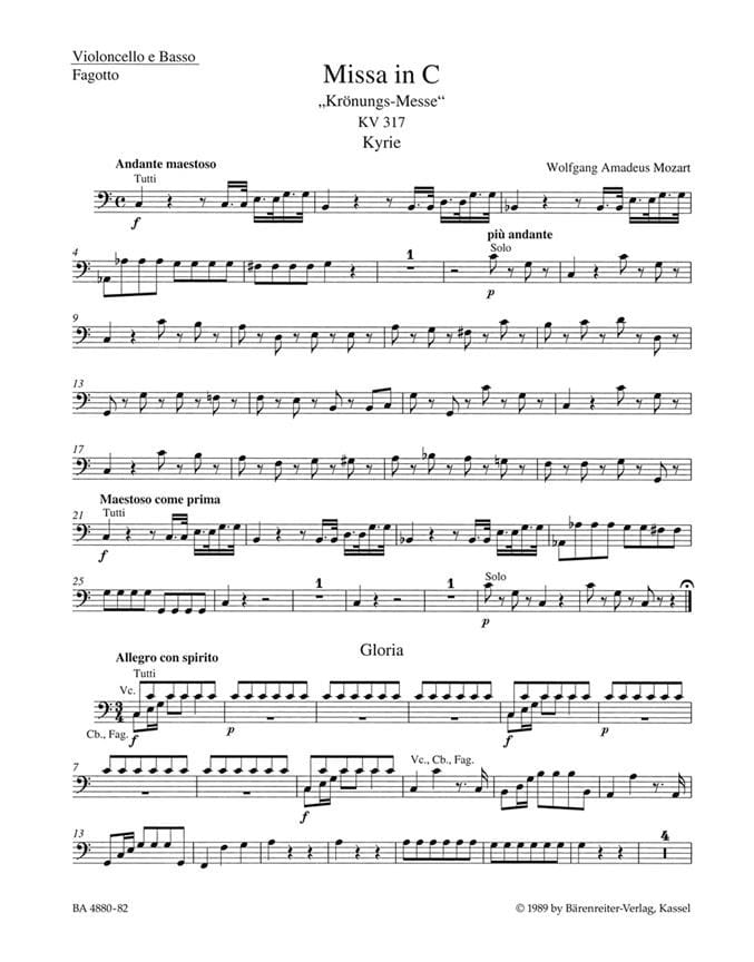 Missa C-Dur KV 317 Krönungsmesse MOZART Partition