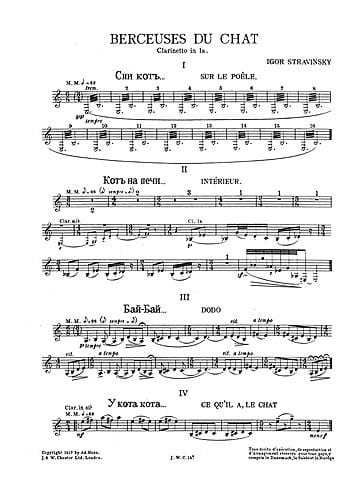 Berceuse Du Chat Cl. Parts - STRAVINSKY - Partition - Clarinette